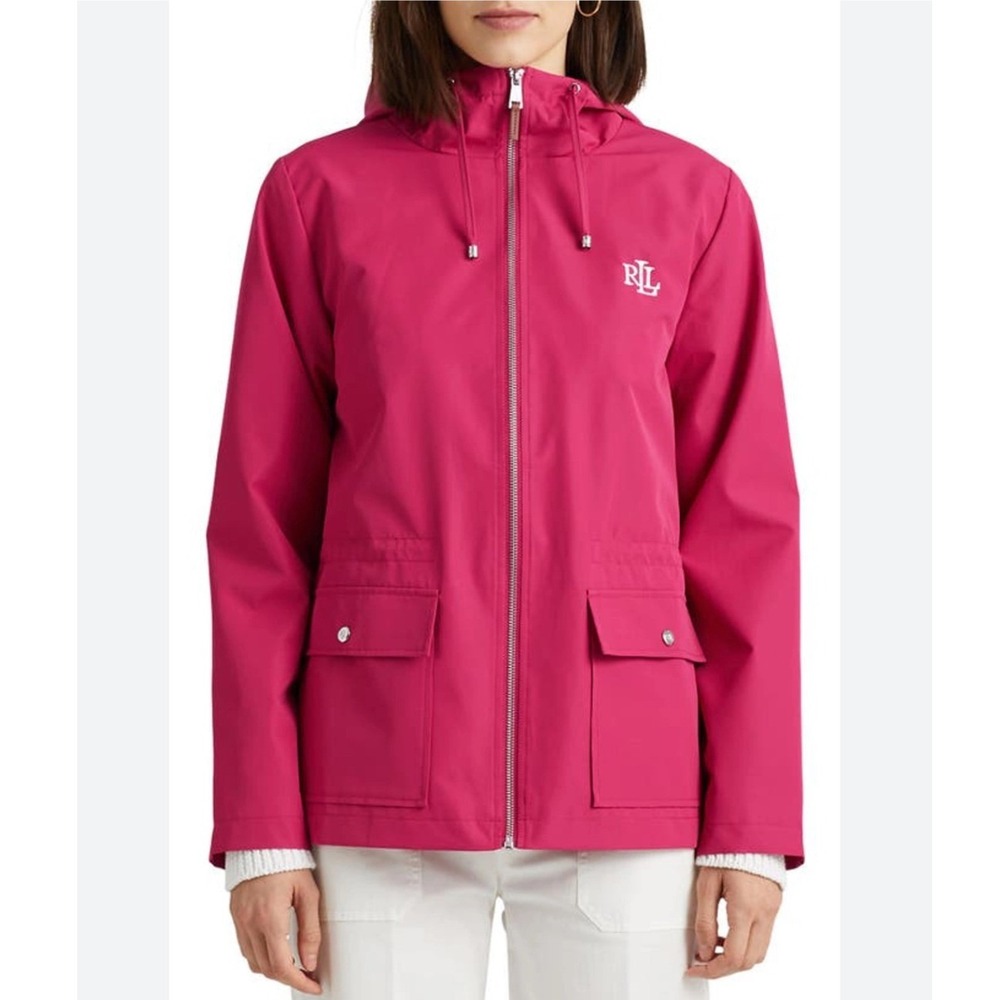 Ralph Lauren Black Label Cinch Waist Packable Hooded Rain Jacket Pink Size Small